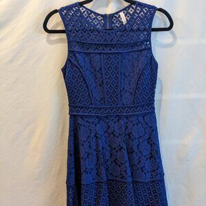 Women's Royal Blue Lace Sleeveless Fit and Flare Dress - Size XS